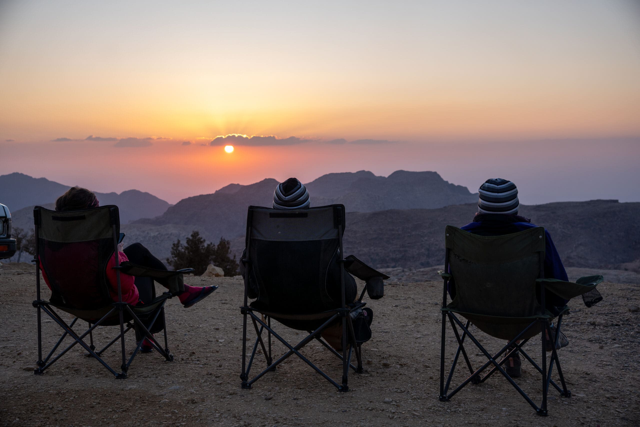 Campsite sunset on the Jordan Trail from Dana to Petra hiking