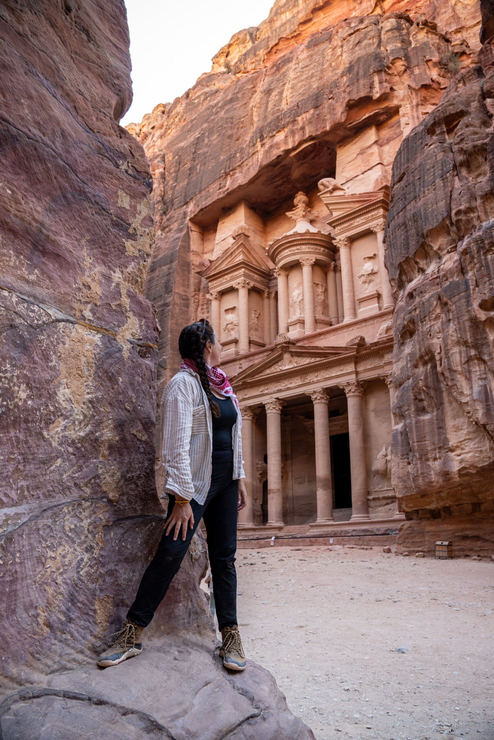 Kiera looking at the treasury in Petra